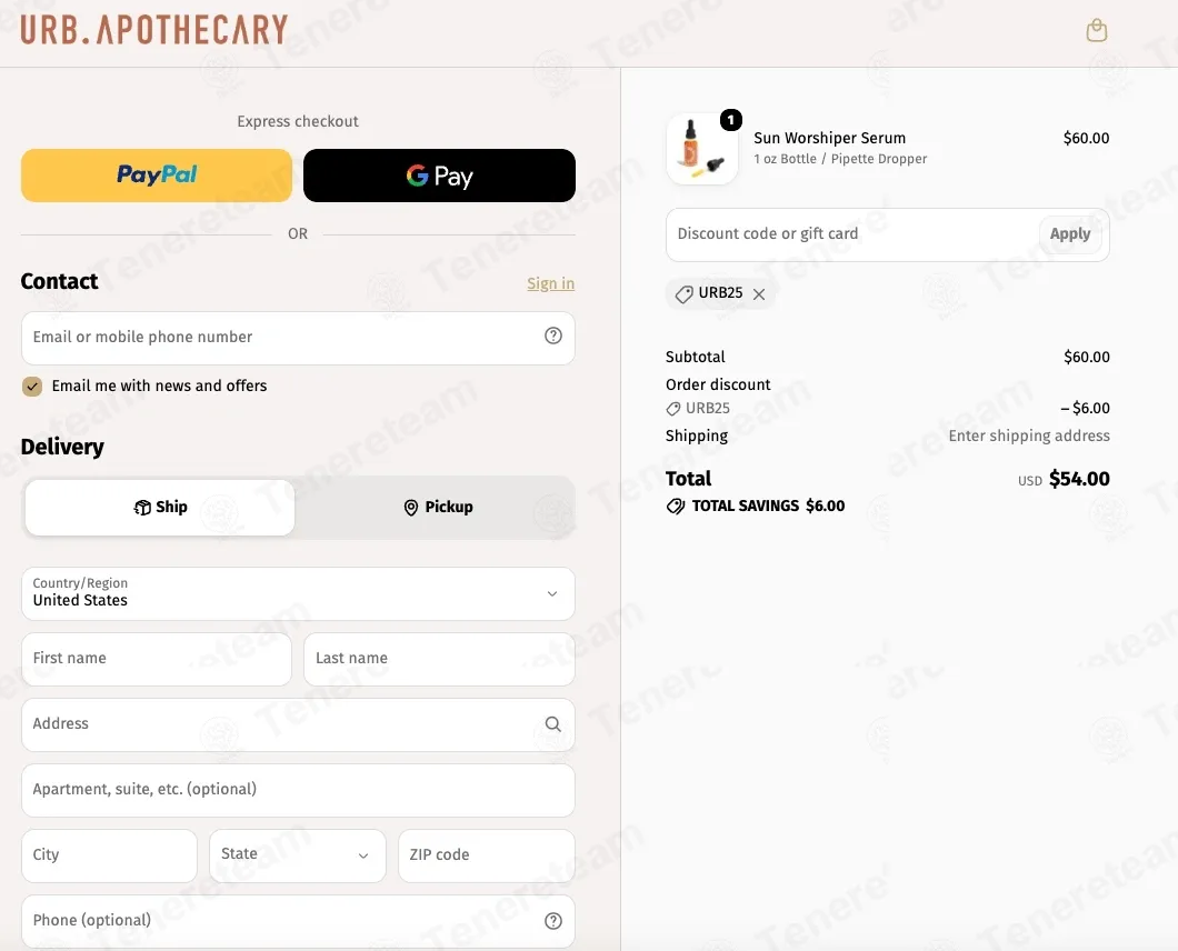 Urb Apothecary coupon code re-checked and confirmed working at checkout