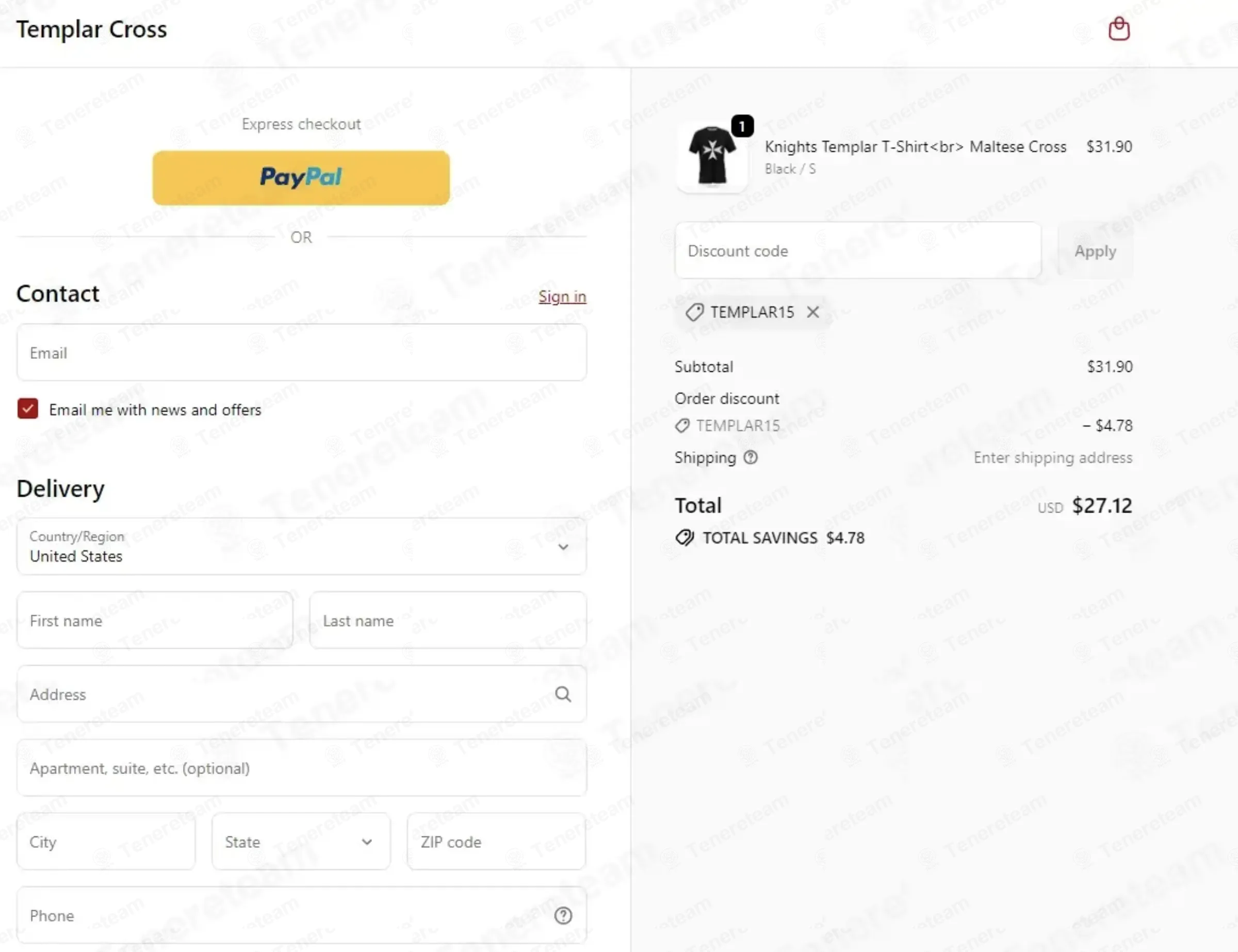 Templar Cross coupon code: 15% off with TEMPLAR15. Tested and valid as 4 months ago.