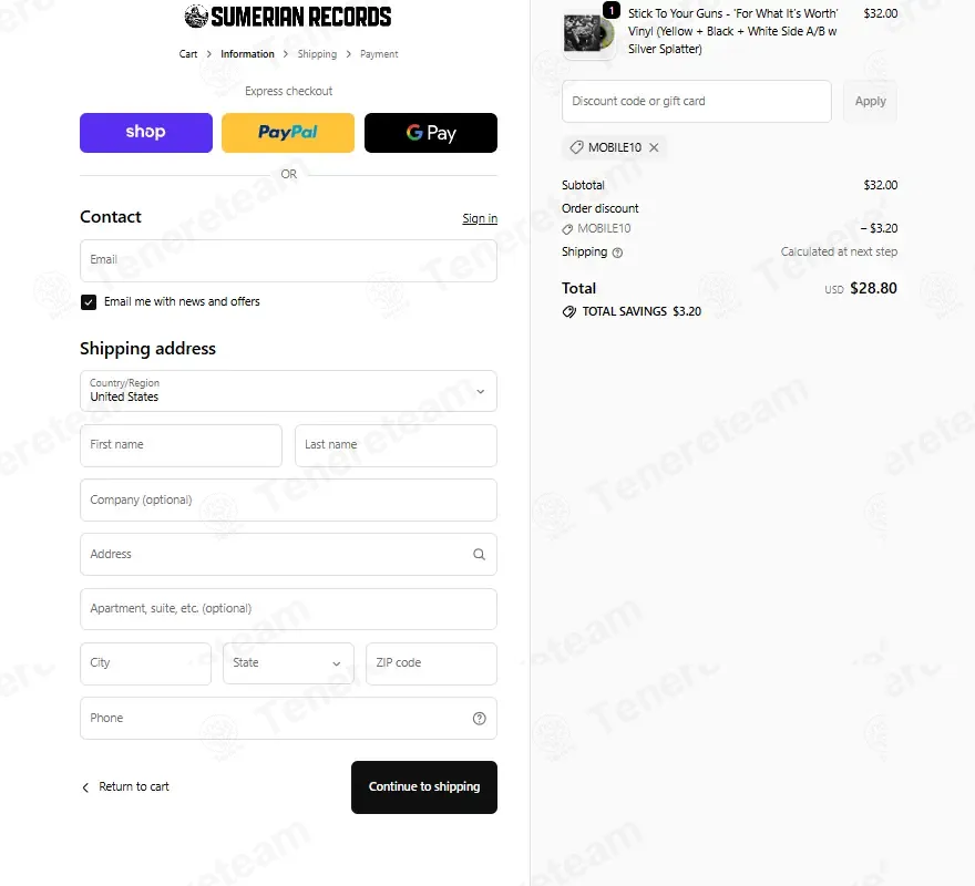 Sumerian Merch coupon code: 10% off with MOBILE10. Tested and valid as 3 months ago.