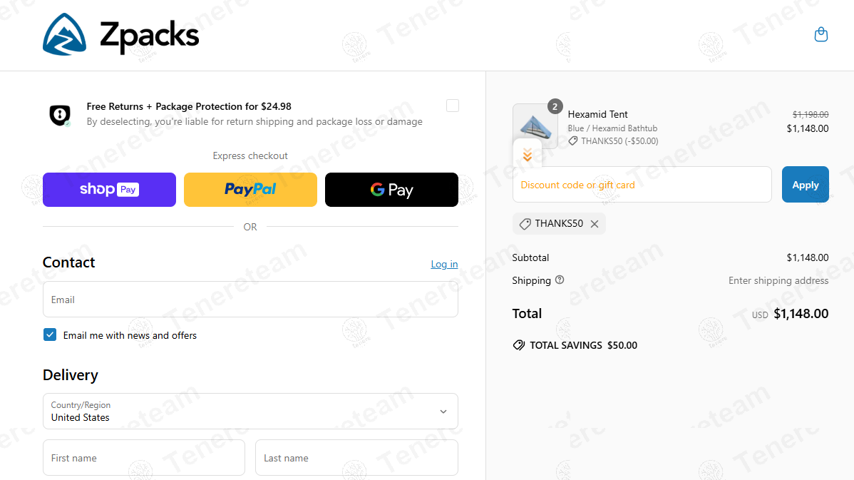 Zpacks coupon code: $50 off with THANKS50. Tested and valid as 1 year ago.