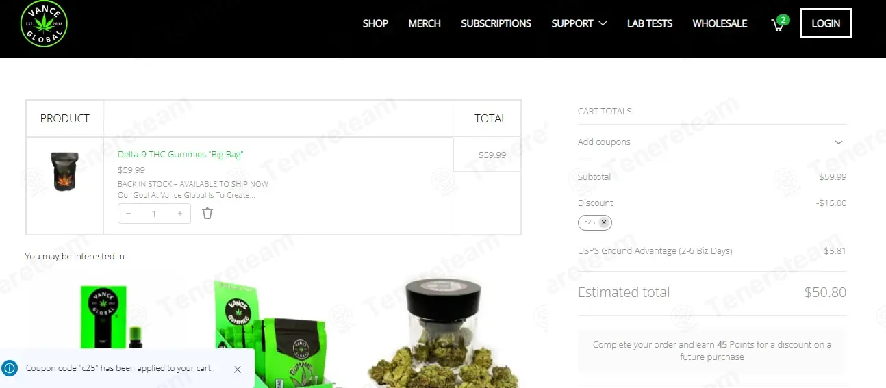 Vance Global coupon code: 25% off with C25. Tested and valid as 1 month ago.