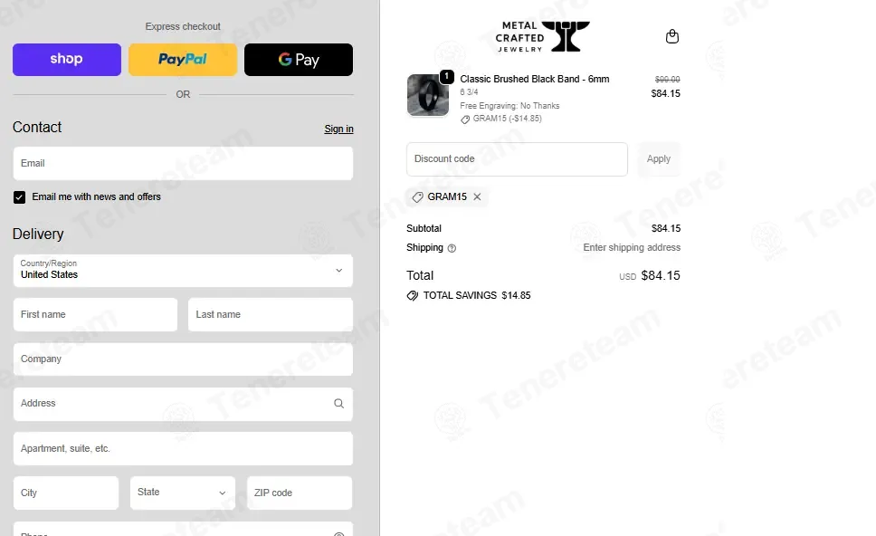 Metal Crafted Jewelry coupon code: 15% off with GRAM15. Tested and valid as 3 months ago.