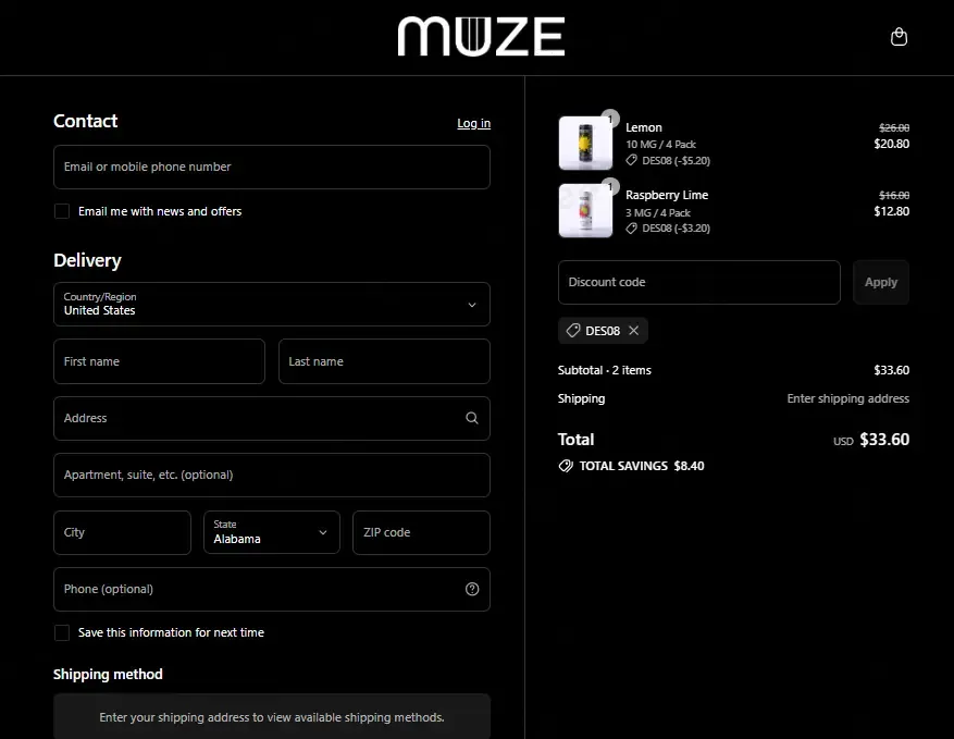 Drink Muze coupon code: 20% off with DES08. Tested and valid as 1 year ago.