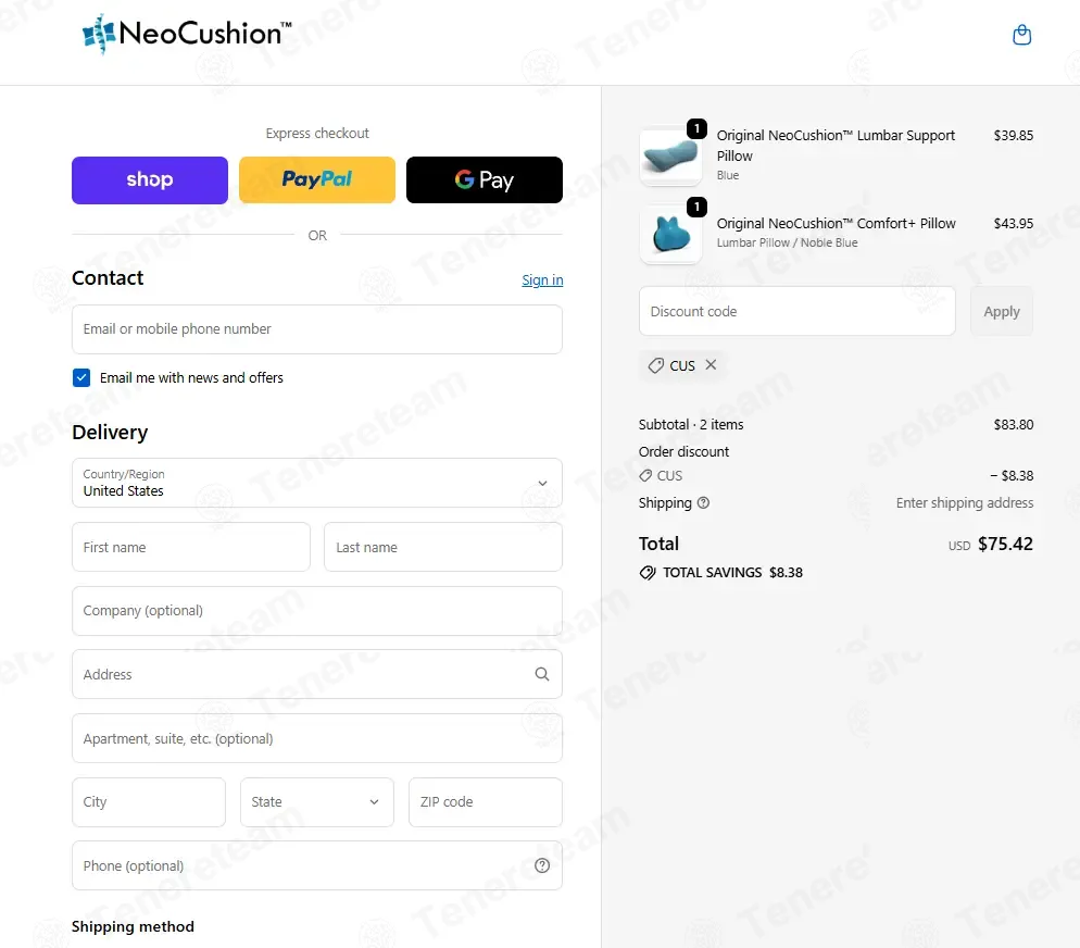 NeoCushion coupon code: 10% off with CUS. Tested and valid as 3 weeks ago.