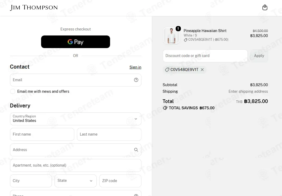 Jim Thompson US coupon code: 15% off with C0V548QE9V1T. Tested and valid as 3 weeks ago.