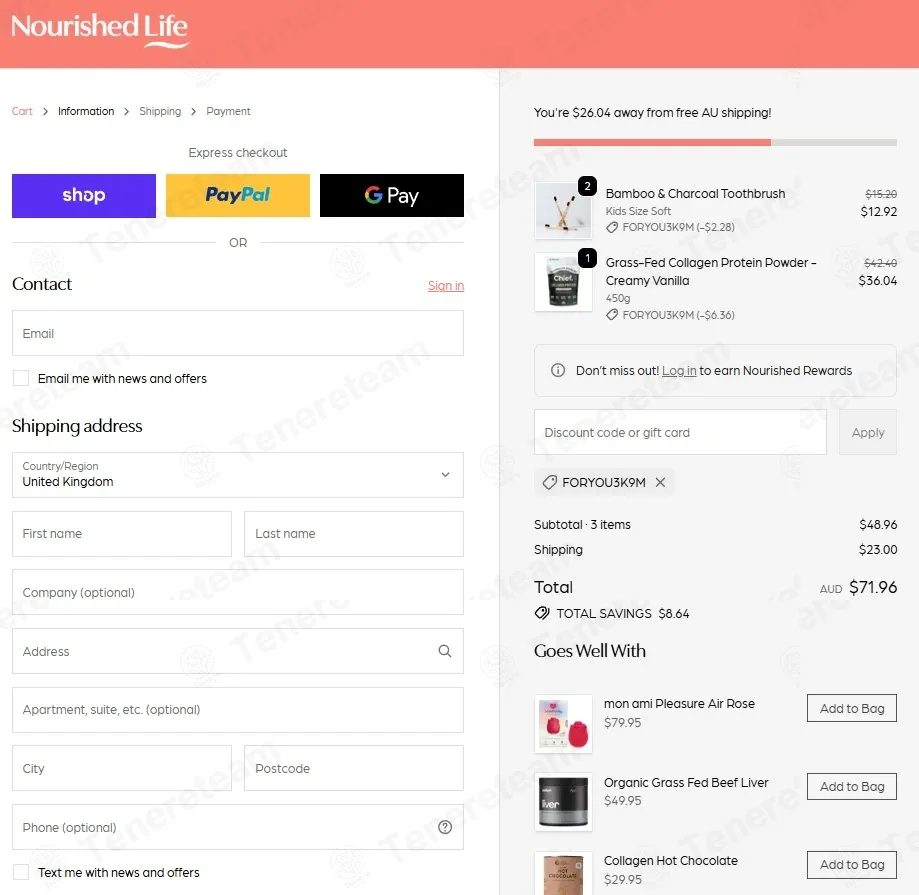 Nourished Life coupon code: 15% off with FORYOU3K9M. Tested and valid as 9 months ago.