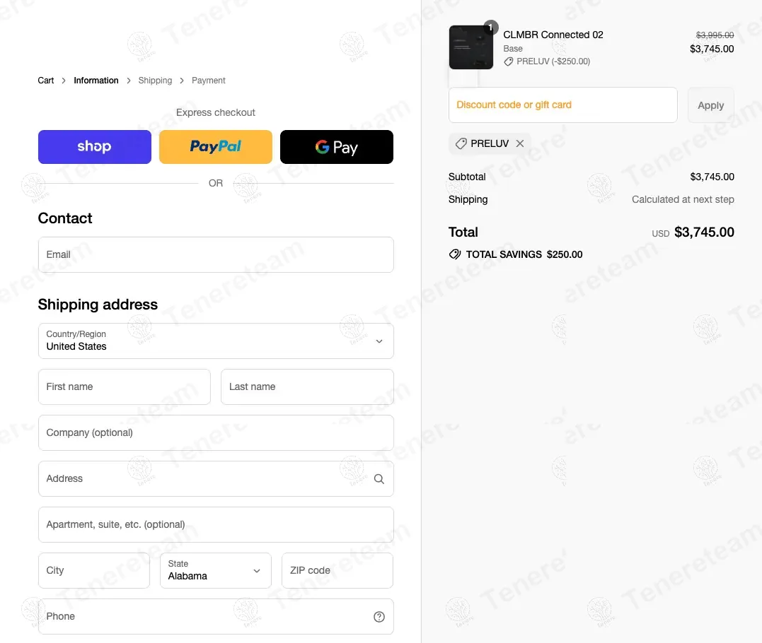 Clmbr Shop coupon code: $250 off with PRELUV. Tested and valid as 11 months ago.