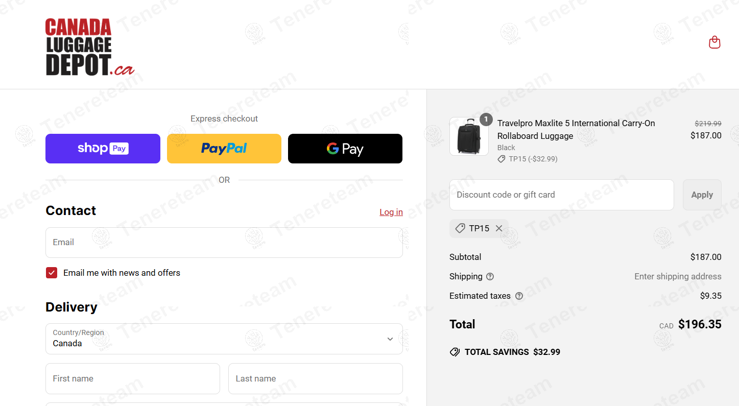 Canada Luggage Depot coupon code: 15% off with TP15. Tested and valid as 1 year ago.