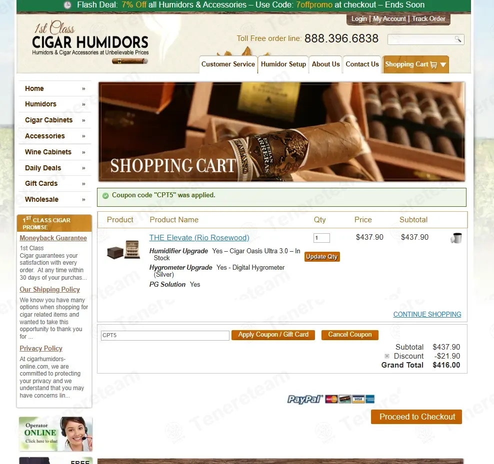 1st Class Humidors coupon code: 5% off with CPT5. Tested and valid as 8 months ago.