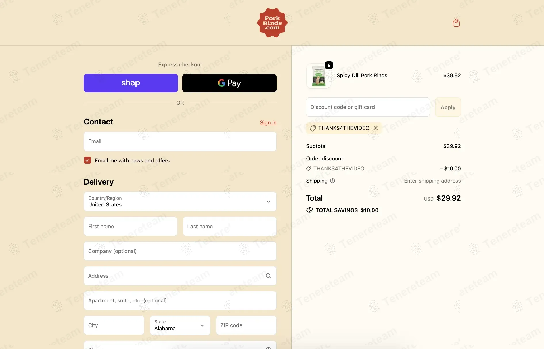 Pork Rinds coupon code: $10 off with THANKS4THEVIDEO. Tested and valid as 10 months ago.