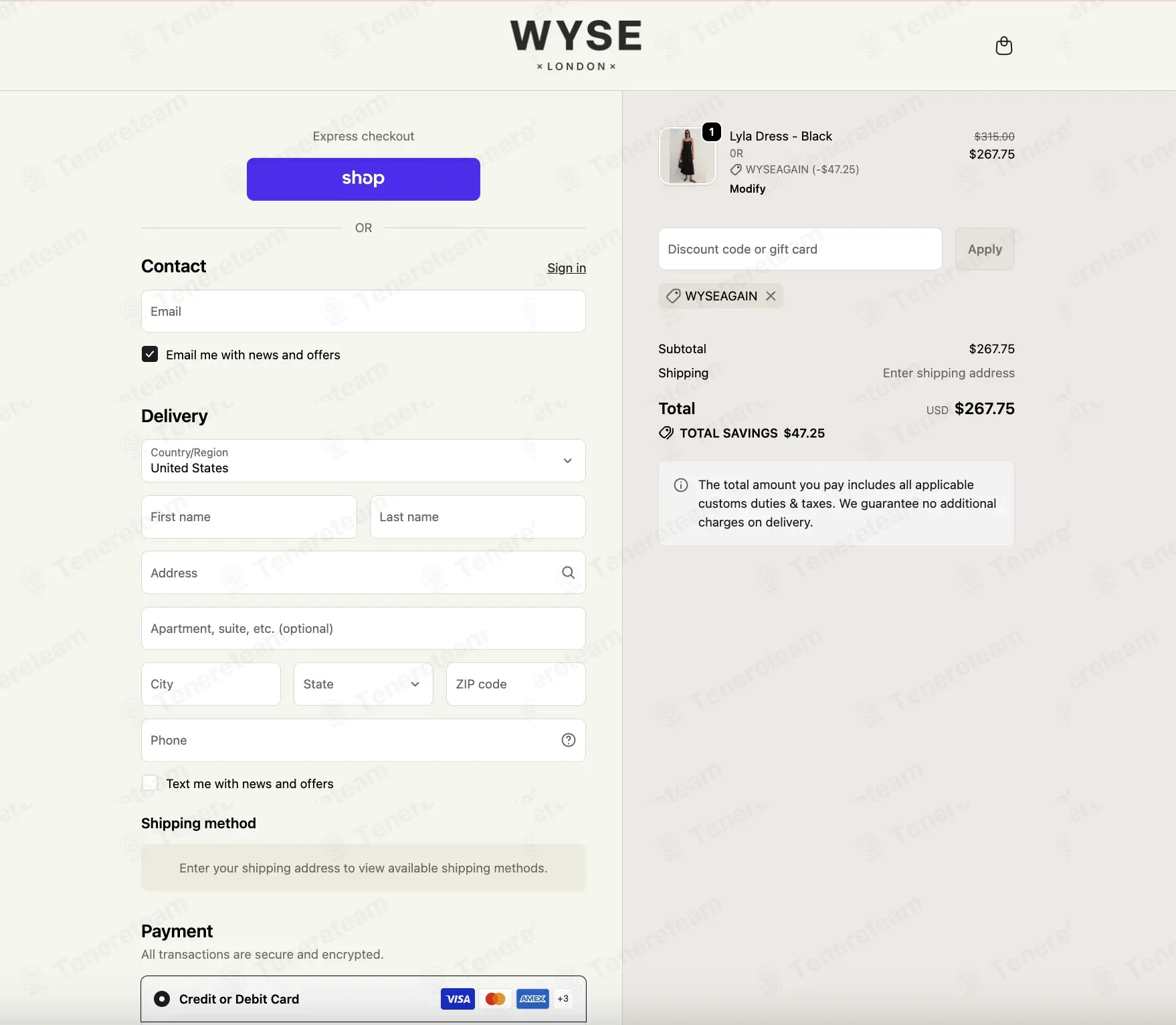 WYSE London coupon code: 15% off with WYSEAGAIN. Tested and valid as 8 hours ago.