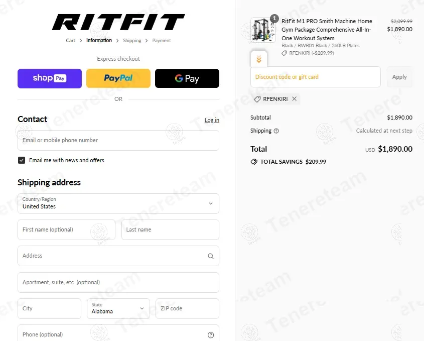 RITFIT coupon code: 10% off with RFENKIRI. Tested and valid as 10 months ago.
