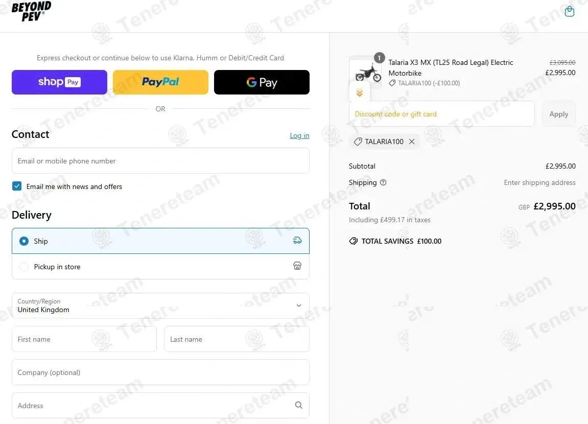 Beyond PEV coupon code: £100 off with TALARIA100. Tested and valid as 1 month ago.