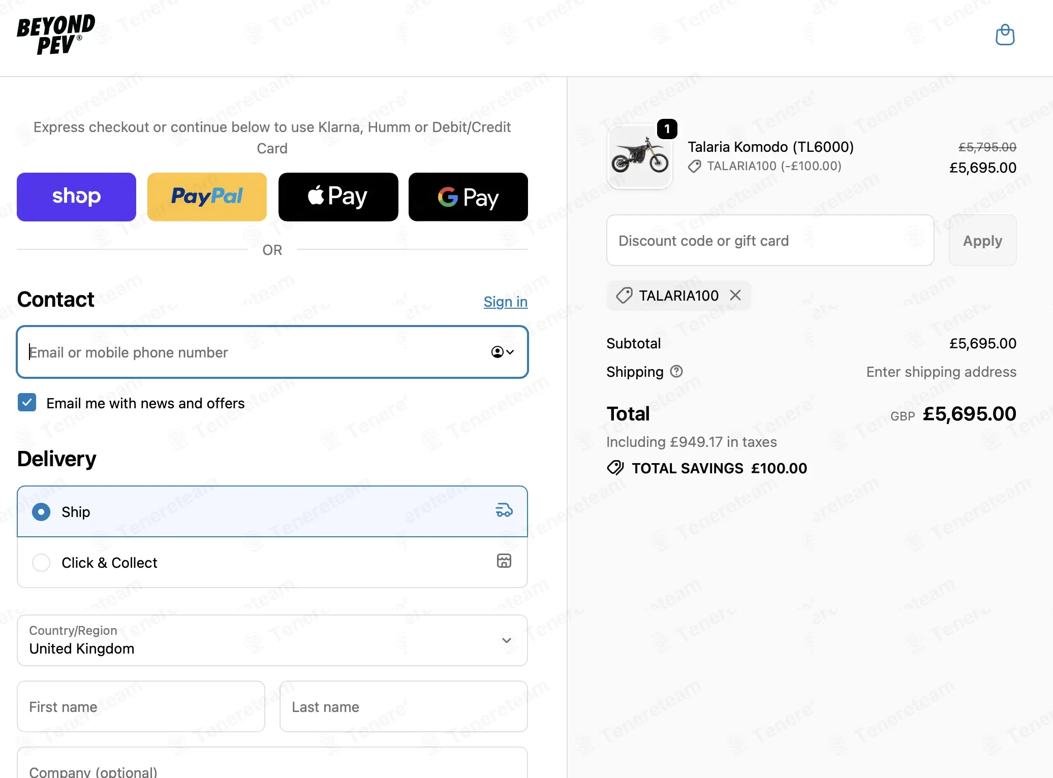 Beyond PEV coupon code: £100 off with TALARIA100. Tested and valid as 1 month ago.