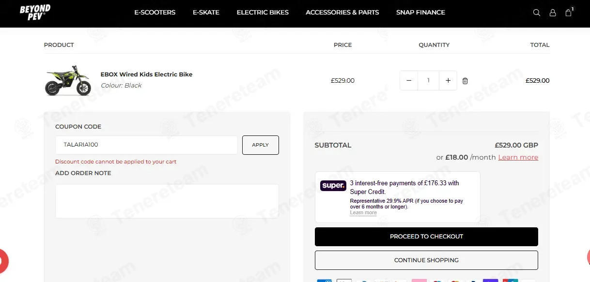 Beyond PEV coupon code: £100 off with TALARIA100. Tested and valid as 1 month ago.