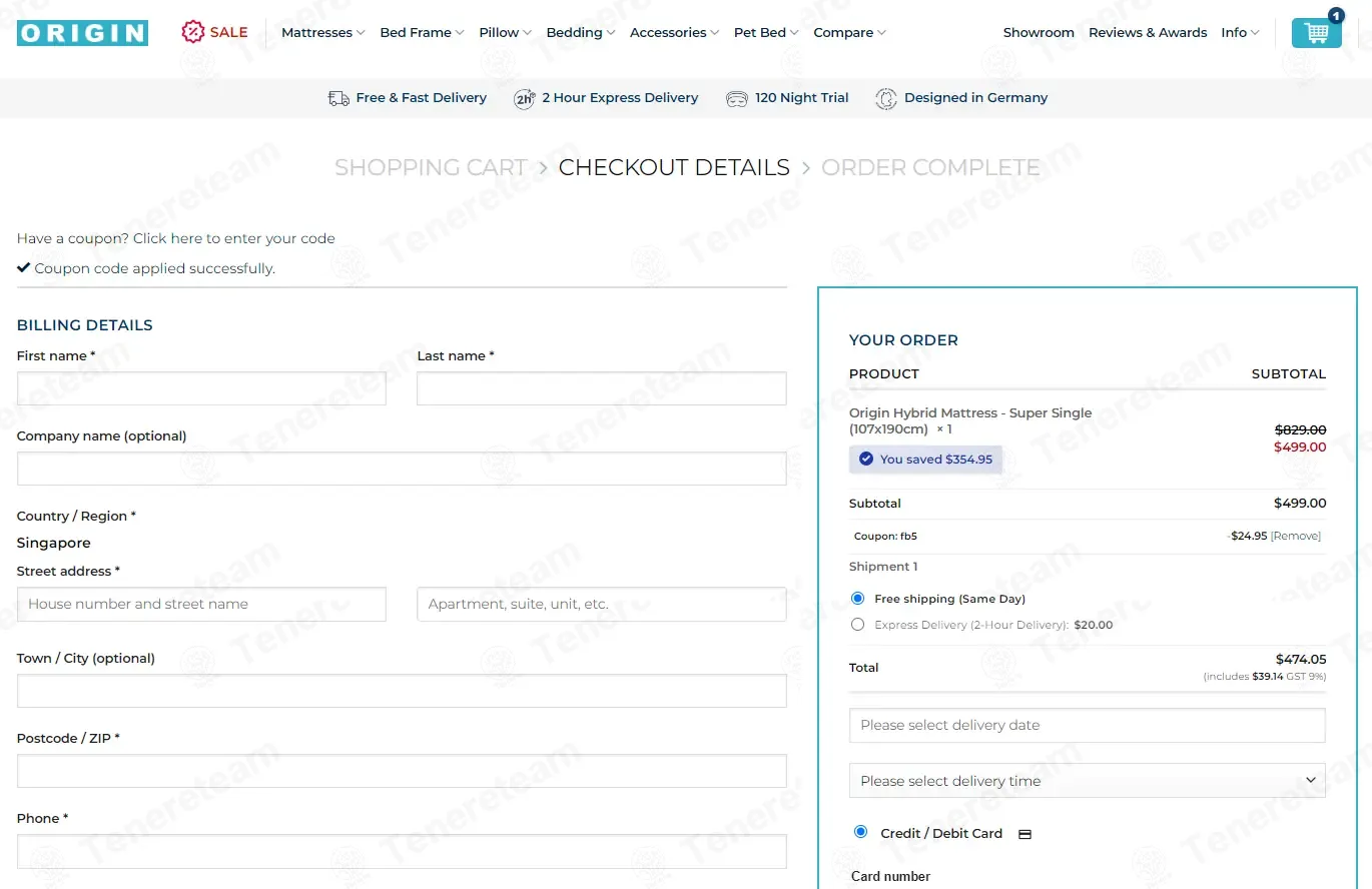 Origin Mattress Singapore coupon code: 5% off with FB5. Tested and valid as 3 weeks ago.