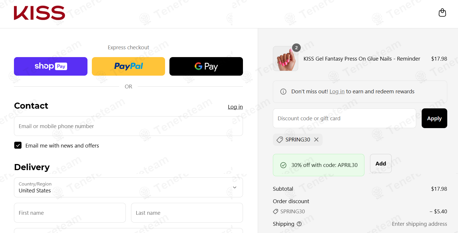 Kiss USA coupon code: 30% off with SPRING30. Tested and valid as 1 year ago.
