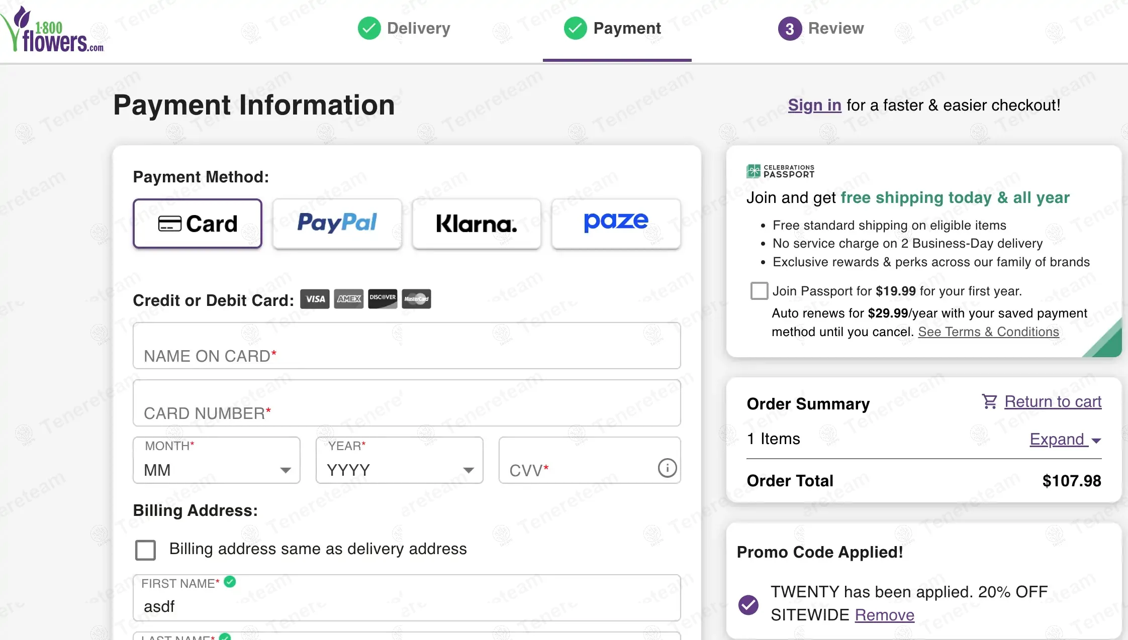 1800Flowers coupon code: 20% off with TWENTY. Tested and valid as 1 year ago.