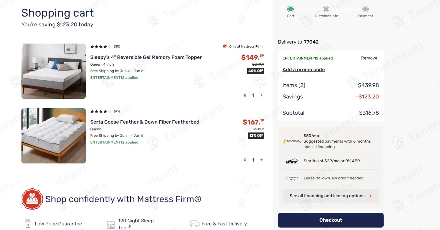 Mattress Firm coupon code: 12% off with ENTERTAINMENT12. Tested and valid as 1 year ago.