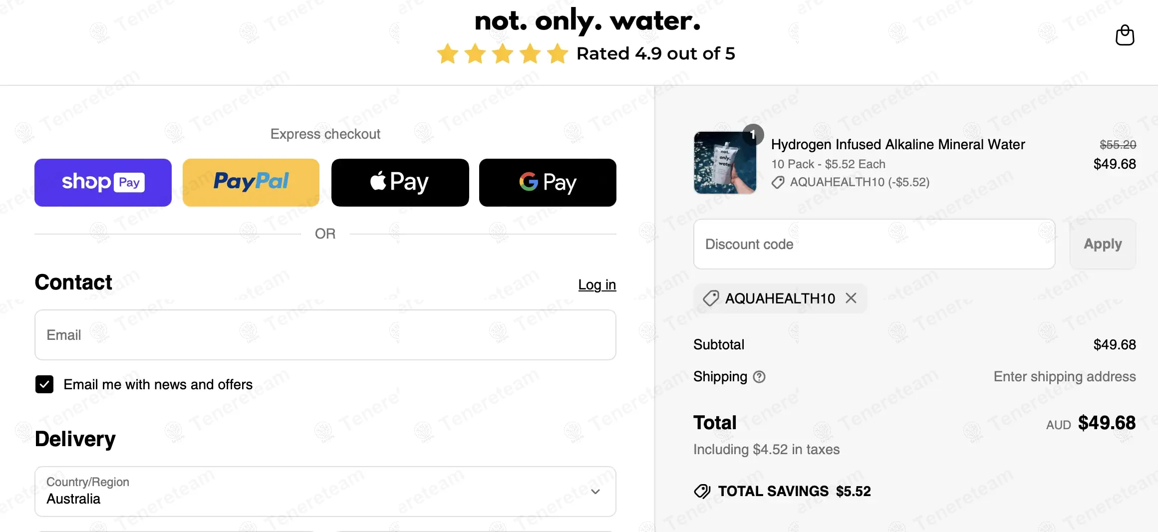 Not Only Water AU coupon code: 10% off with AQUAHEALTH10. Tested and valid as 1 year ago.