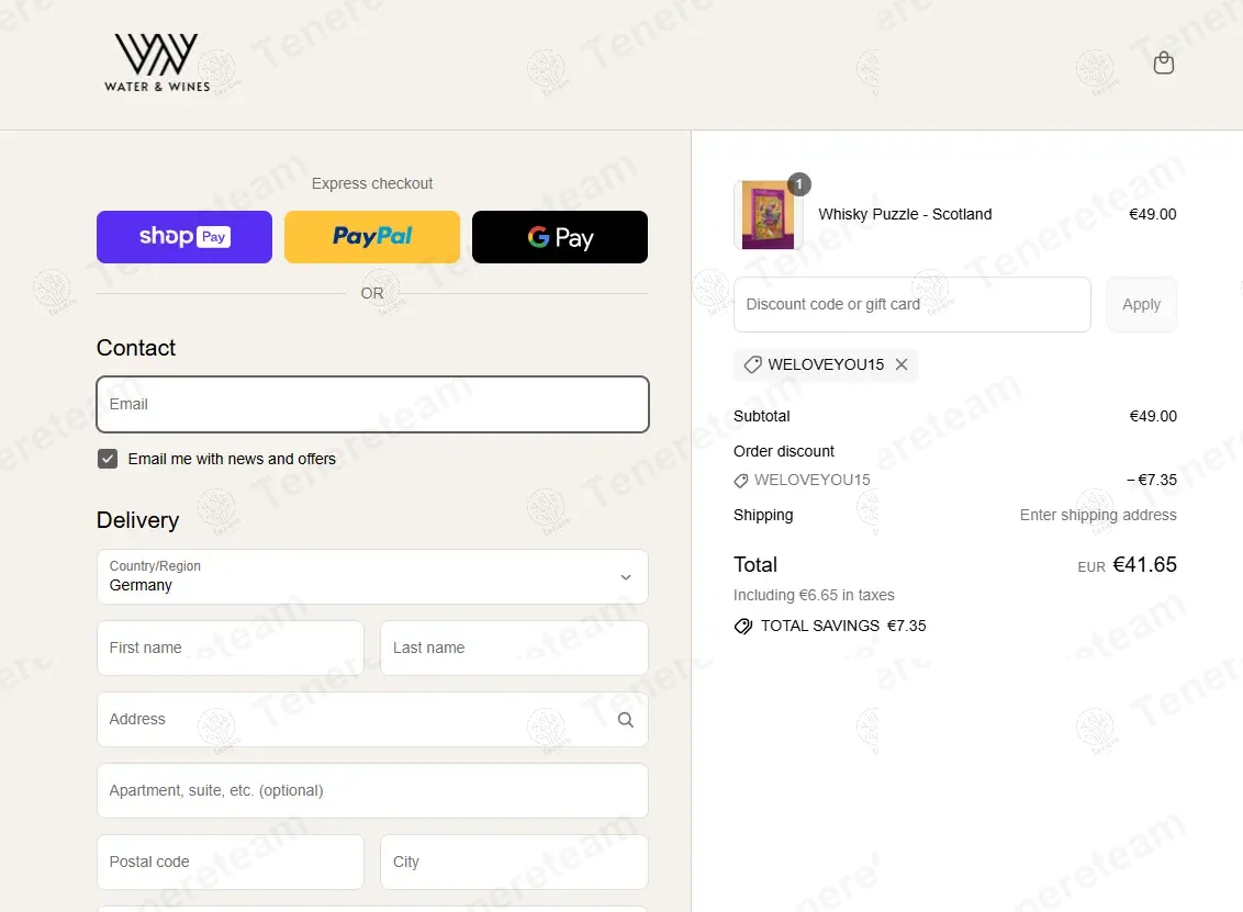Water And Wines coupon code: 15% off with WELOVEYOU15. Tested and valid as 6 months ago.
