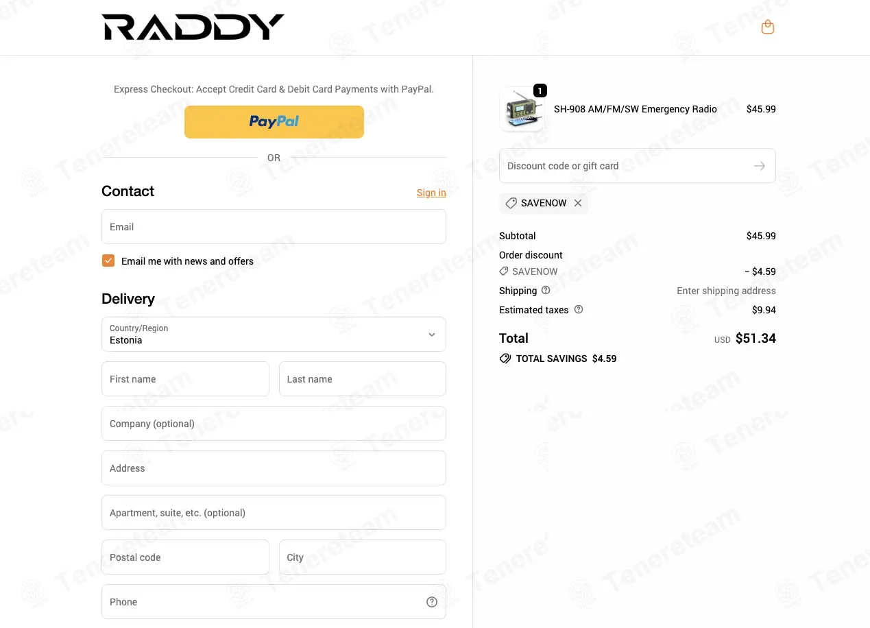 Raddy coupon code: 10% off with SAVENOW. Tested and valid as 5 minutes ago.