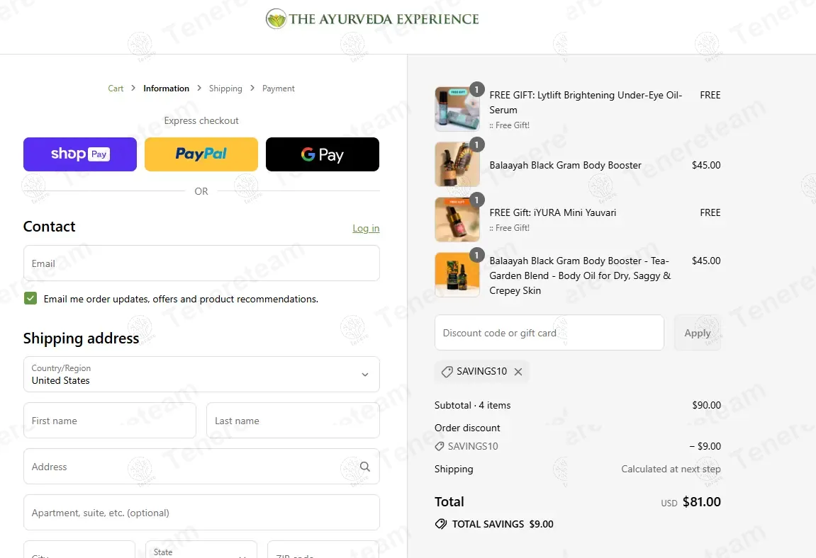 The Ayurveda Experience FR coupon code: 10% off with SAVINGS10. Tested and valid as 9 months ago.