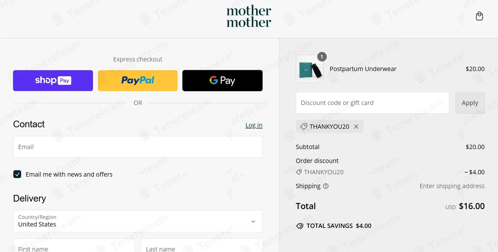 Mother Mother Shop coupon code: 20% off with THANKYOU20. Tested and valid as 10 months ago.