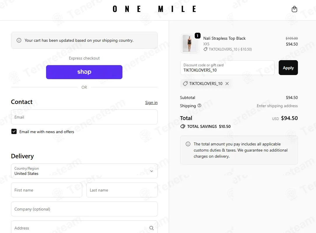 One Mile The Label coupon code: 10% off with TIKTOKLOVERS_10. Tested and valid as 9 months ago.