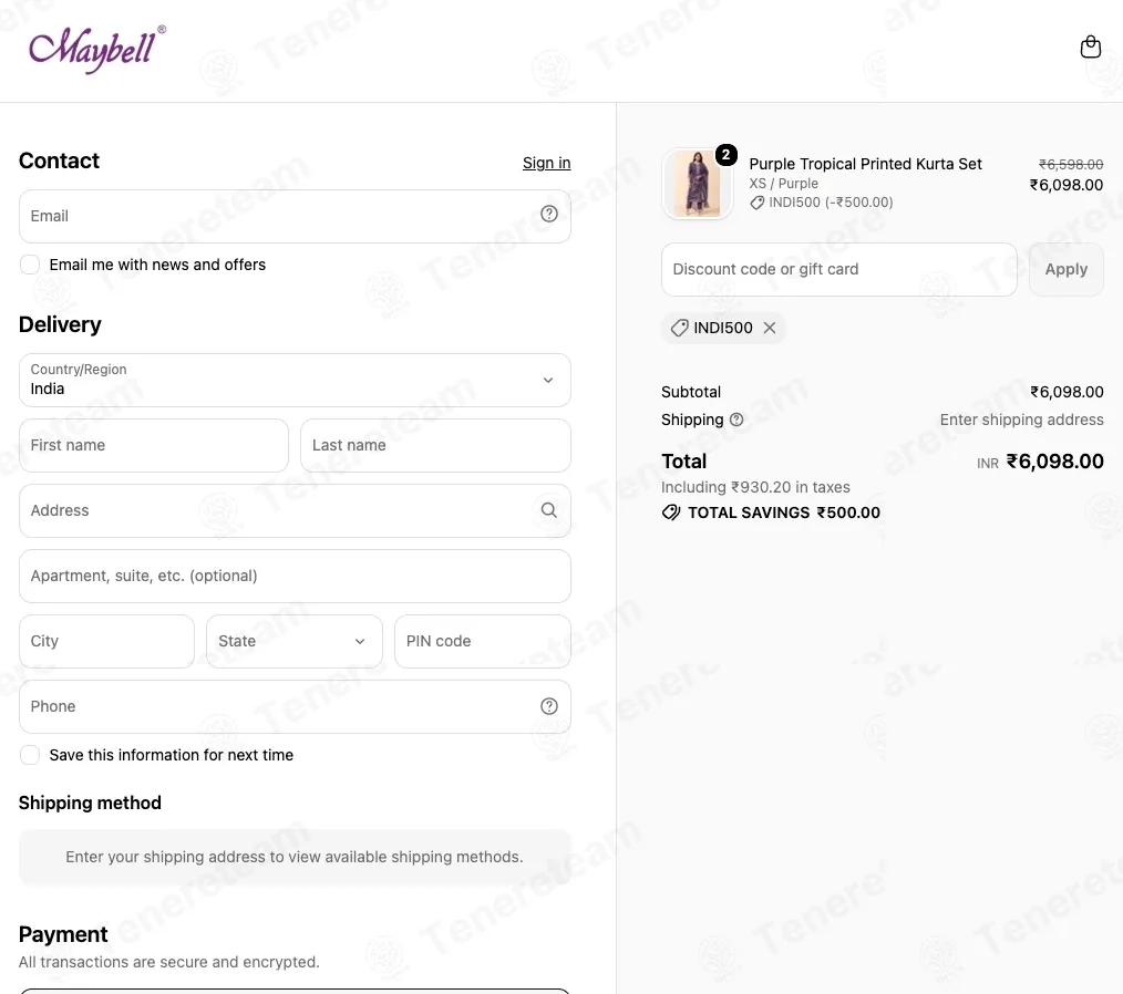 Maybell India coupon code: Rs500 off with INDI500. Tested and valid as 3 hours ago.