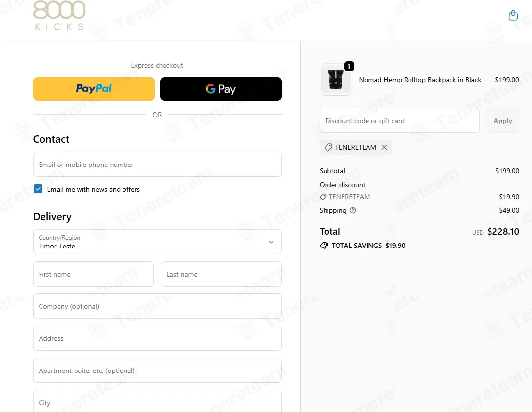 8000Kicks coupon code: 10% off with TENERETEAM. Tested and valid as 2 weeks ago.