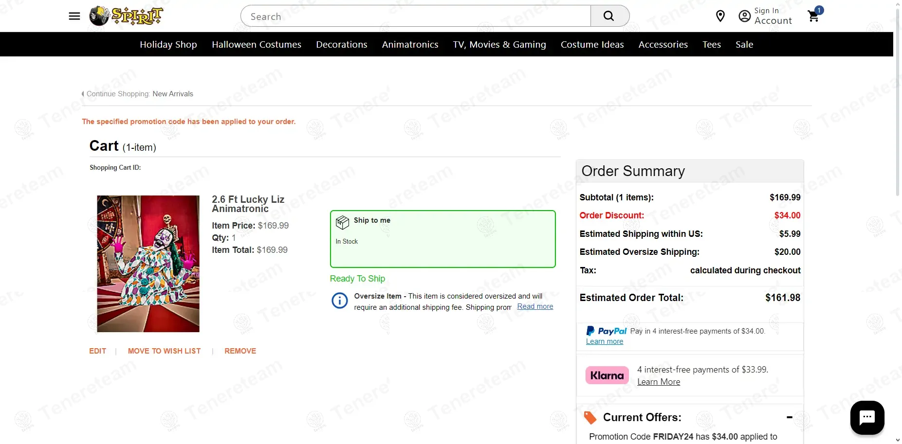 Spirit Halloween coupon code: 20% off with FRIDAY24. Tested and valid as 1 month ago.