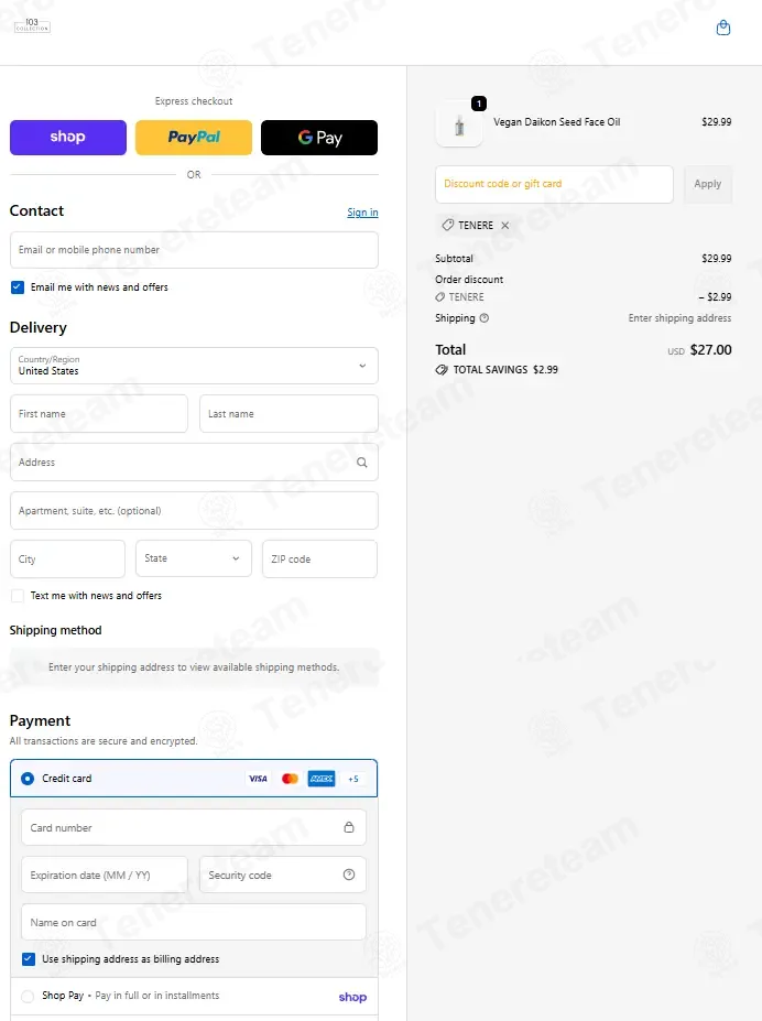 103 Collection coupon code: 10% off with TENERE. Tested and valid as 2 weeks ago.
