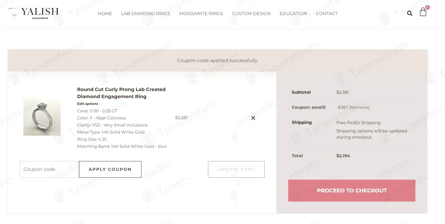 Yalish Diamonds apply coupon code