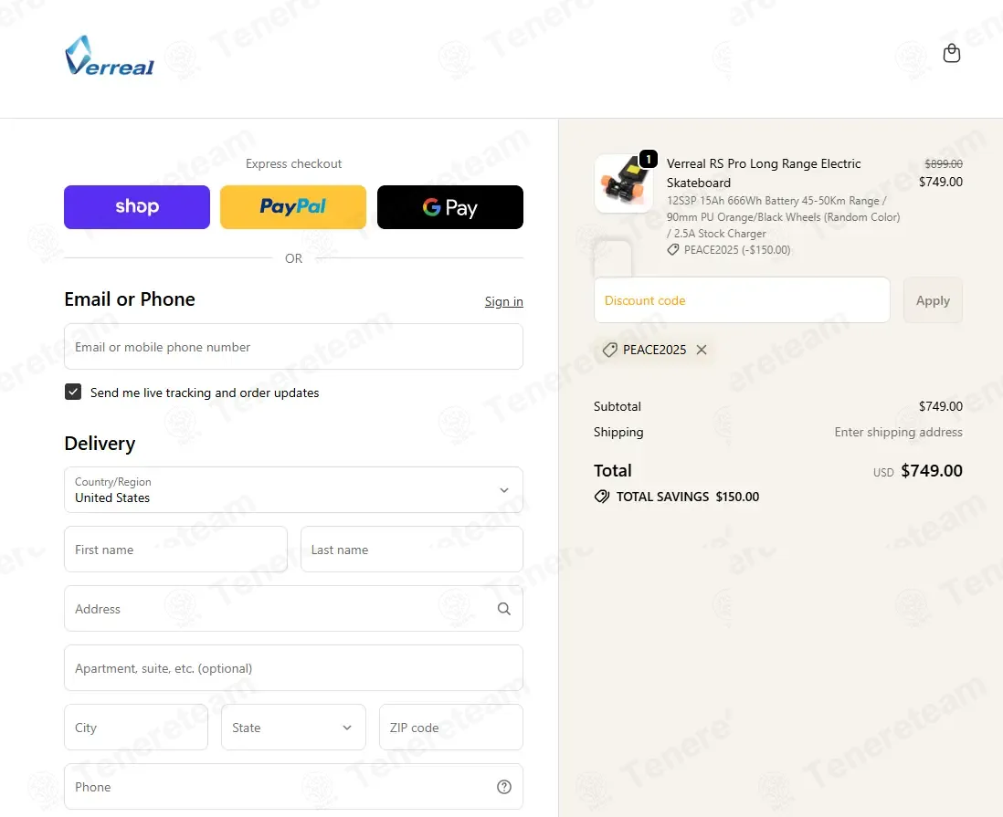 Verreal Electric Skateboards coupon code: $150 off with PEACE2025. Tested and valid as 2 weeks ago.