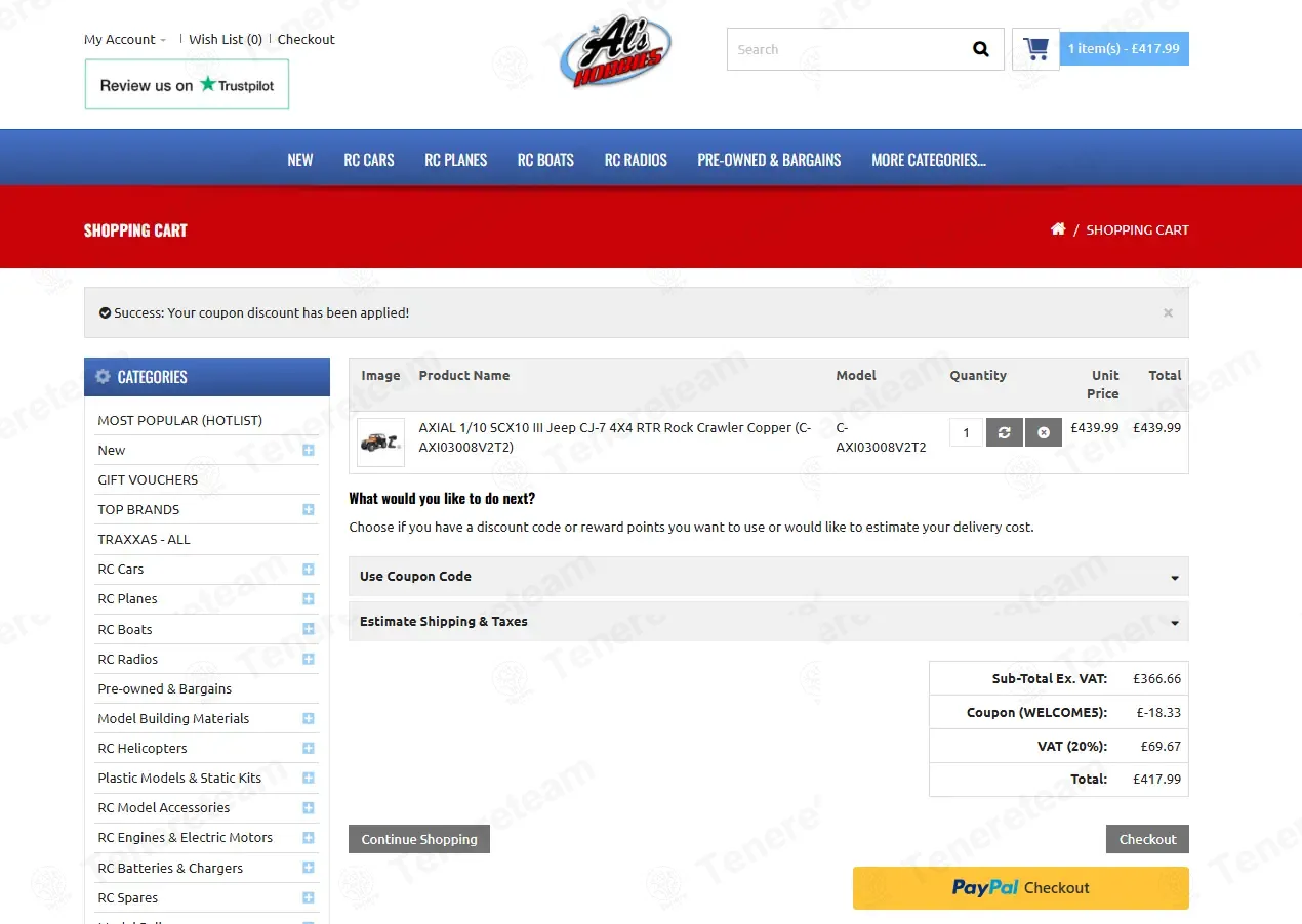 Al's Hobbies coupon code: 5% off with WELCOME5. Tested and valid as 1 month ago.