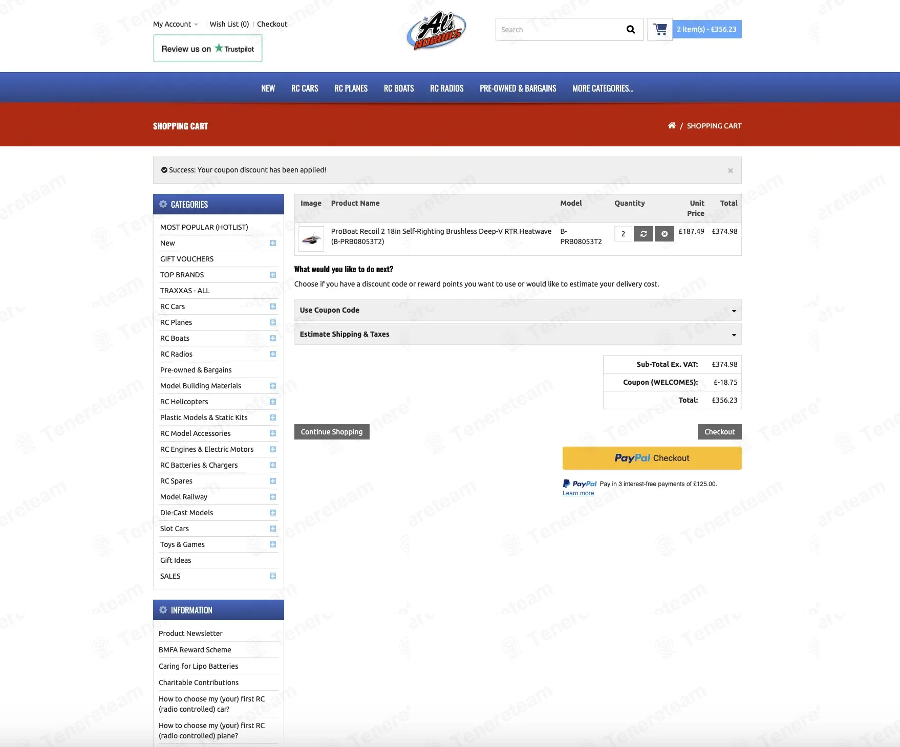 Al's Hobbies coupon code: 5% off with WELCOME5. Tested and valid as 1 month ago.