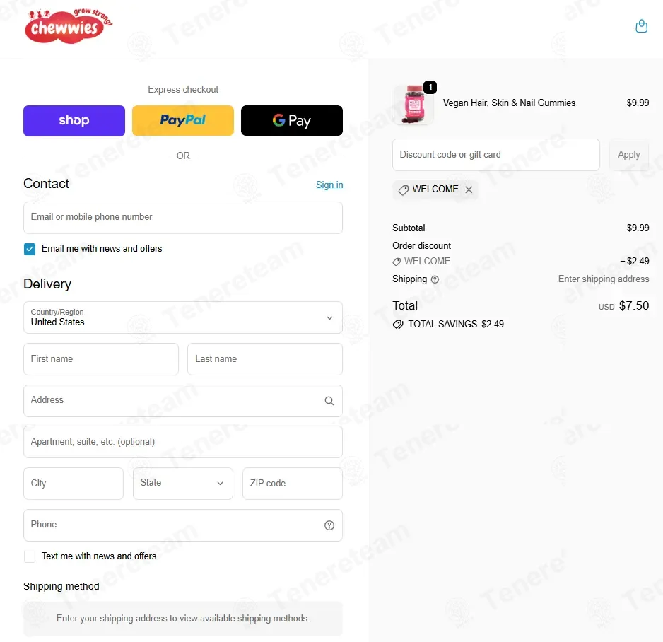 Chewwies coupon code: 25% off with WELCOME. Tested and valid as 1 month ago.