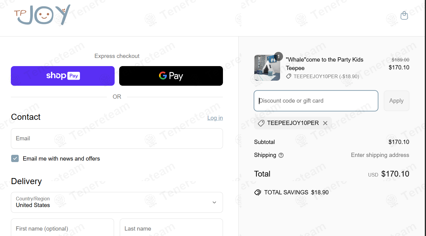 Teepee Joy coupon code: 10% off with TeepeeJoy10PER. Tested and valid as 1 year ago.