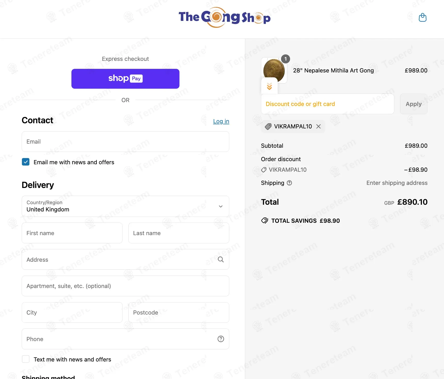 The Gong Shop coupon code: 10% off with VIKRAMPAL10. Tested and valid as 11 months ago.