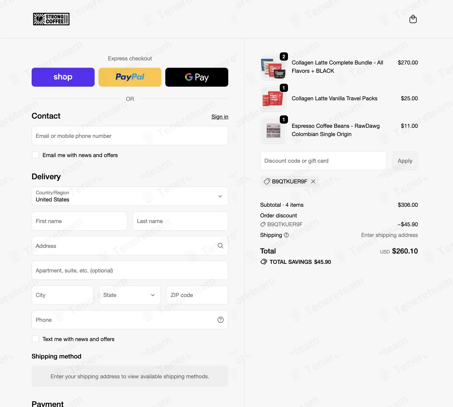 Strong Coffee Company coupon code: 15% off with B9QTKUER9F. Tested and valid as 2 weeks ago.