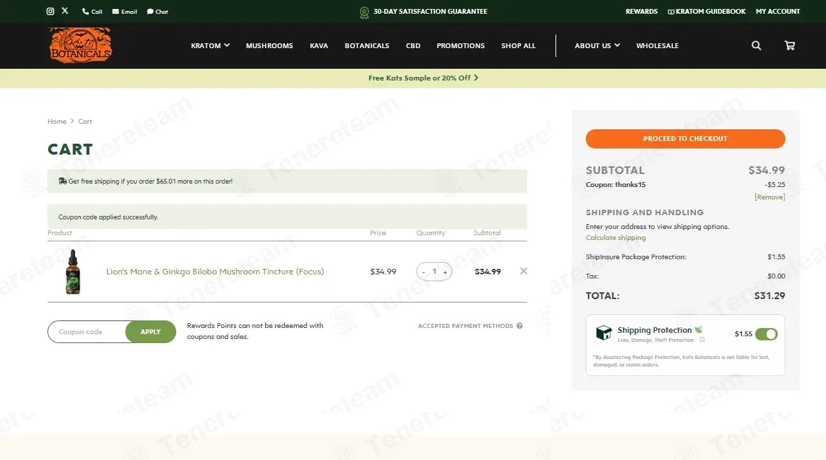 Kats Botanicals coupon code: 15% off with THANKS15. Tested and valid as 8 months ago.
