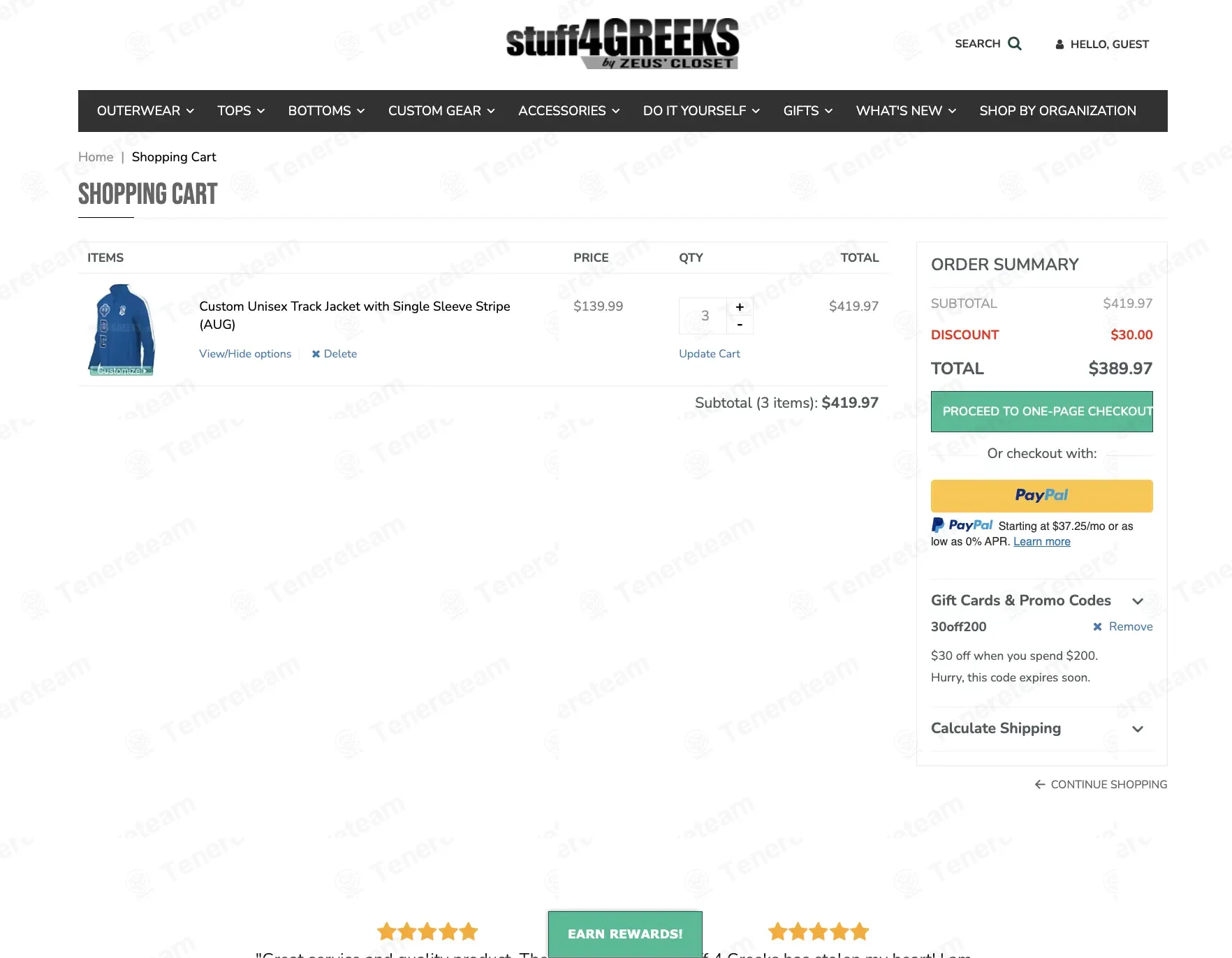 Stuff4Greeks coupon code: $30 off with 30OFF200. Tested and valid as 1 month ago.