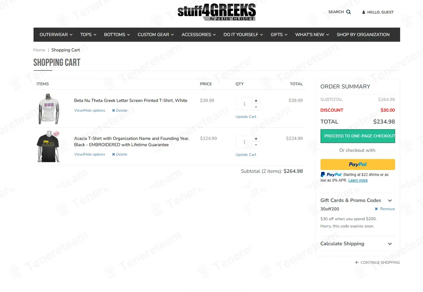 Stuff4Greeks coupon code: $30 off with 30OFF200. Tested and valid as 1 month ago.