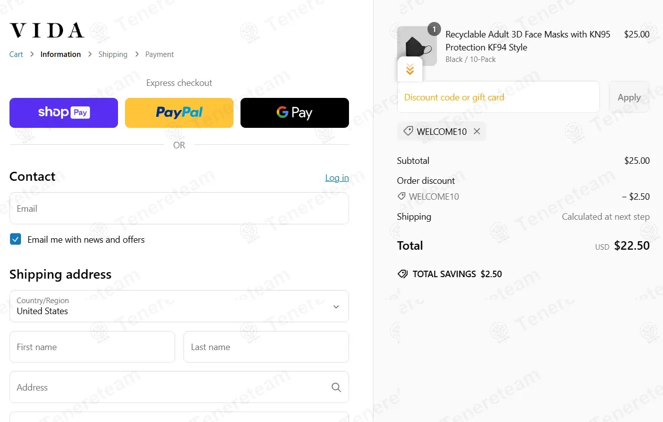 Shopvida.com coupon code: 10% off with WELCOME10. Tested and valid as 1 year ago.