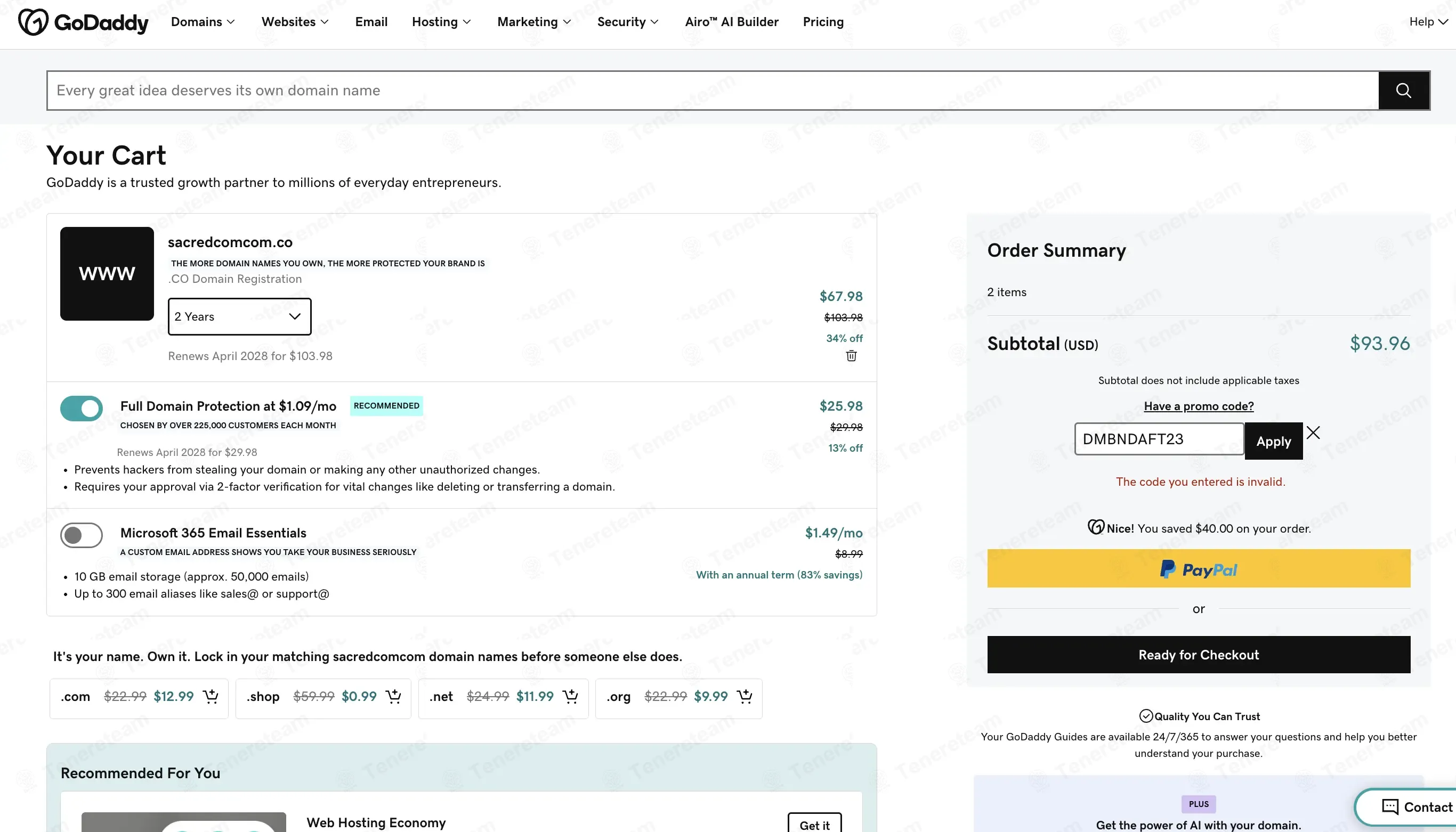 GoDaddy coupon code: 30% off with DMBNDAFT23. Tested and valid as 3 months ago.