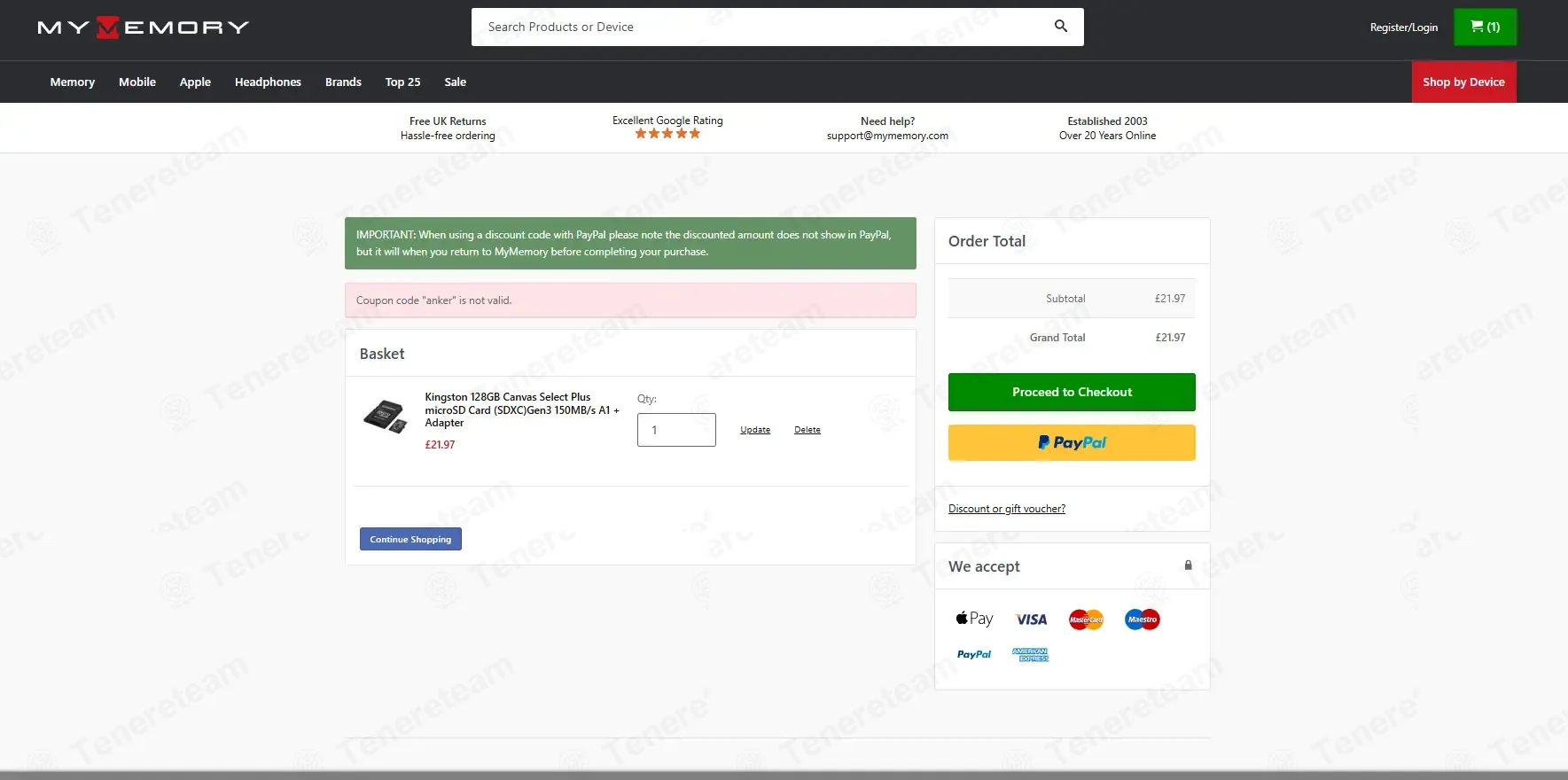 My Memory UK coupon code: 10% off with anker. Tested and valid as 2 weeks ago.