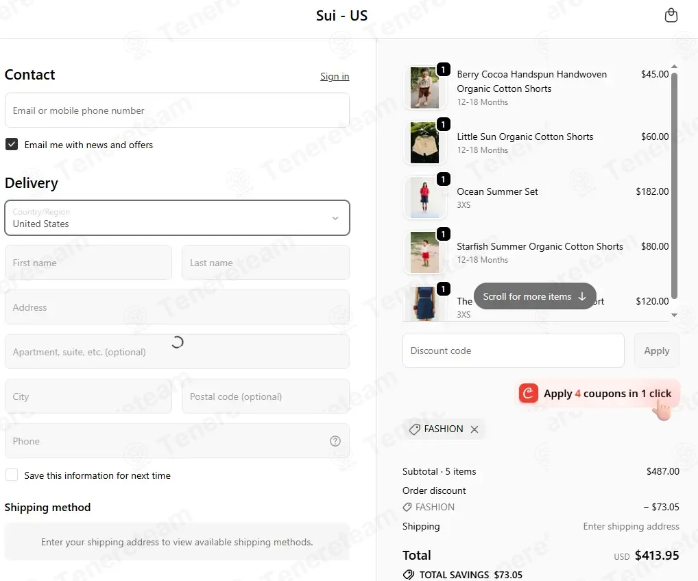 We Are Sui US coupon code: 15% off with FASHION. Tested and valid as 3 weeks ago.