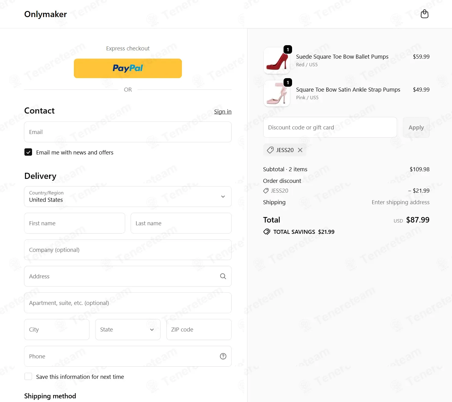 Only Maker coupon code: 20% off with JESS20. Tested and valid as 1 month ago.