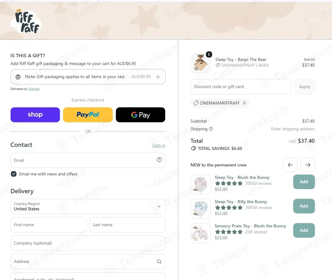 Riff Raff Baby AU coupon code: 15% off with ONEMAMARIFFRAFF. Tested and valid as 2 weeks ago.
